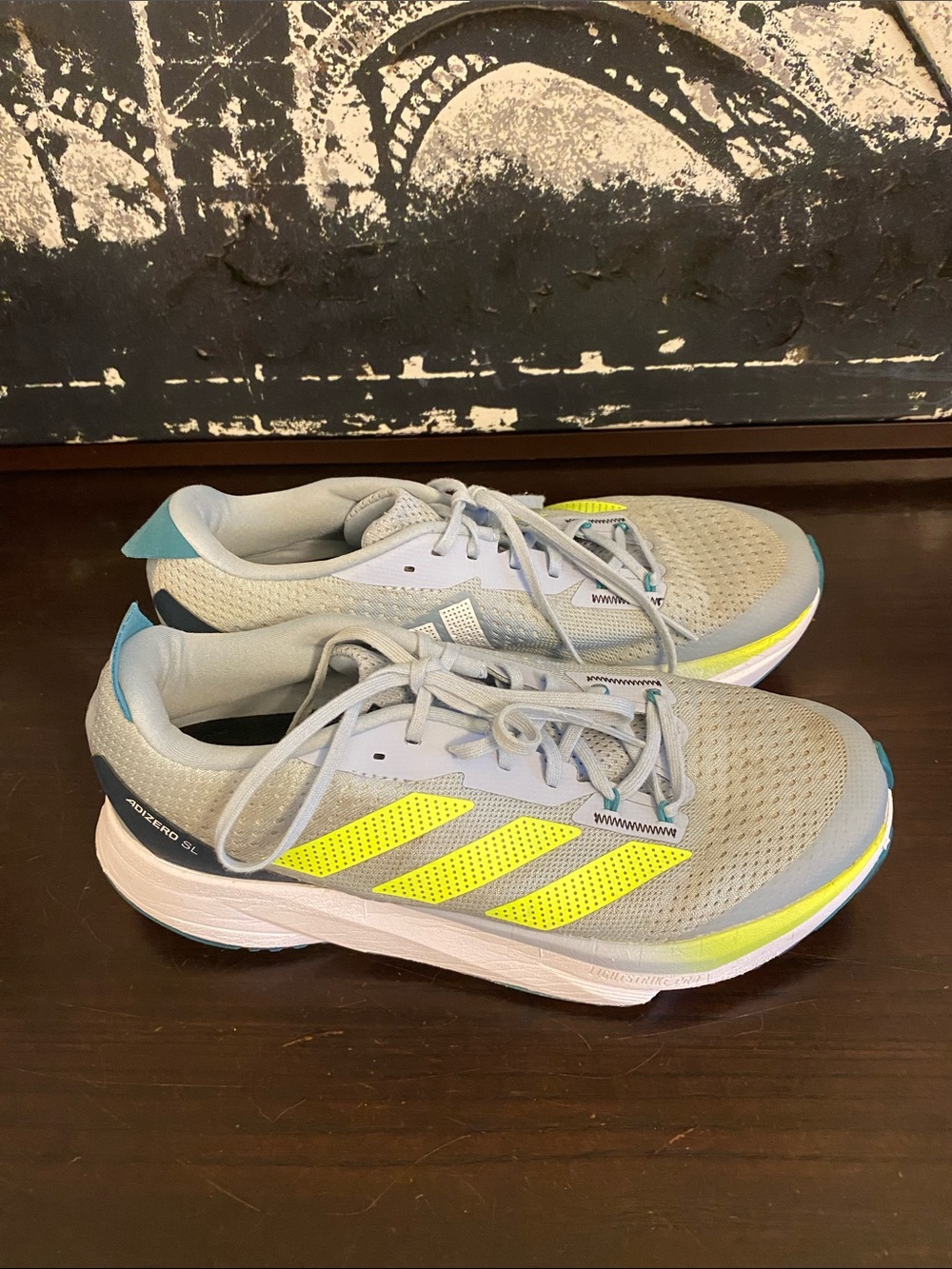 Adidas Women's Light Gray and Neon Yellow Running Shoes Women Size US 8
